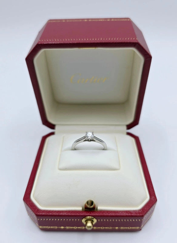 Cartier - Platinum Solitaire Ring with Diamond - Size 50