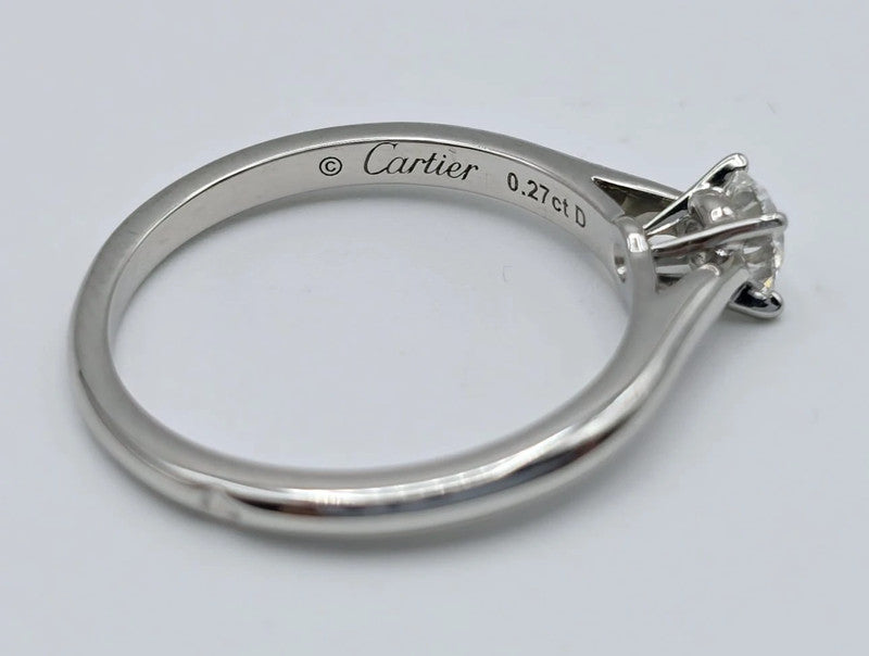 Cartier - Platinum Solitaire Ring with Diamond - Size 50