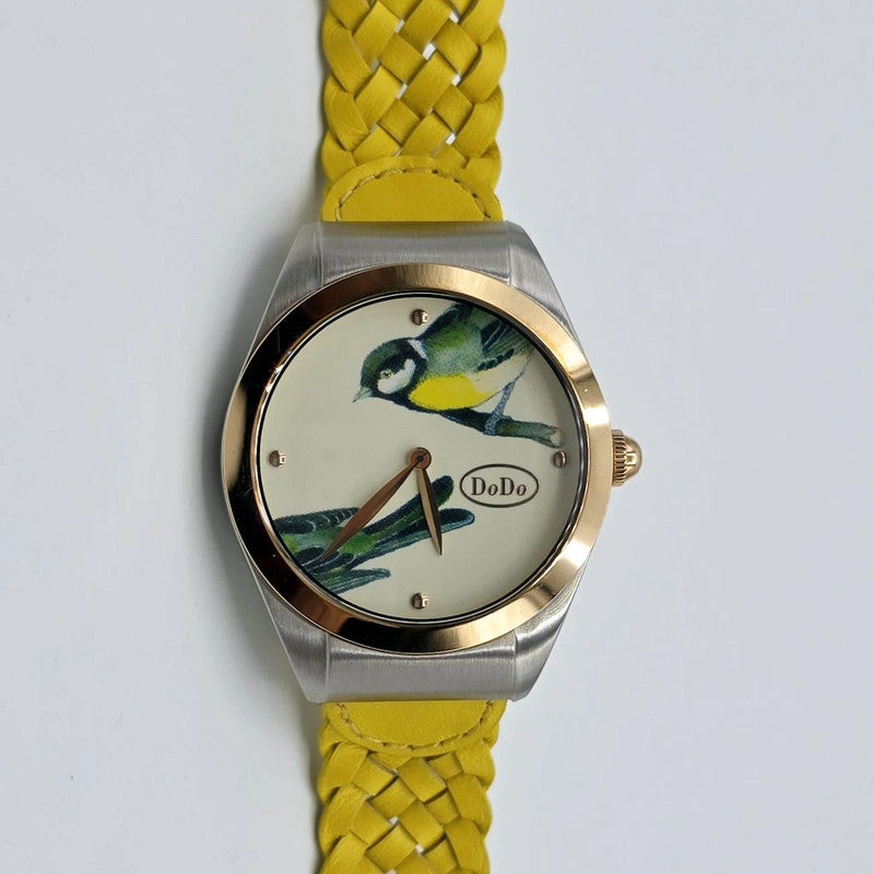 DoDo - Unisex Watch - Yellow Woven Leather Strap