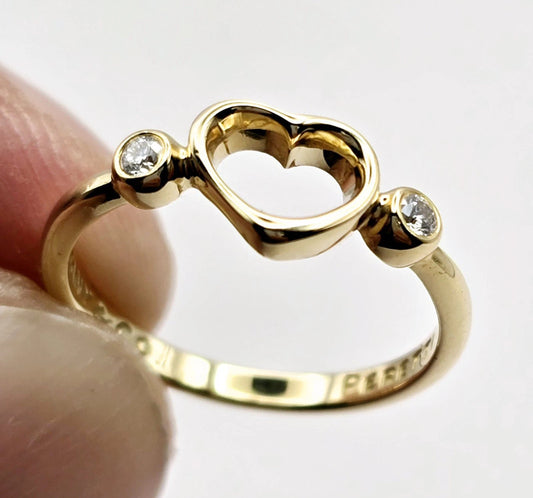 Tiffany & Co. - 18ct Yellow Gold Open Heart Ring with Diamond - Size 51