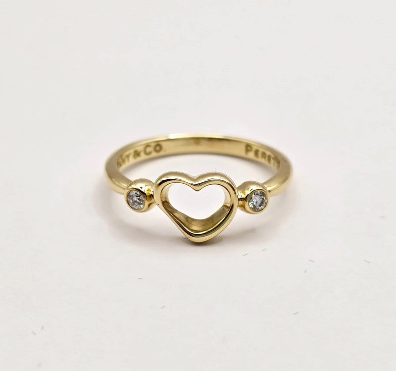 Tiffany & Co. - 18ct Yellow Gold Open Heart Ring with Diamond - Size 51