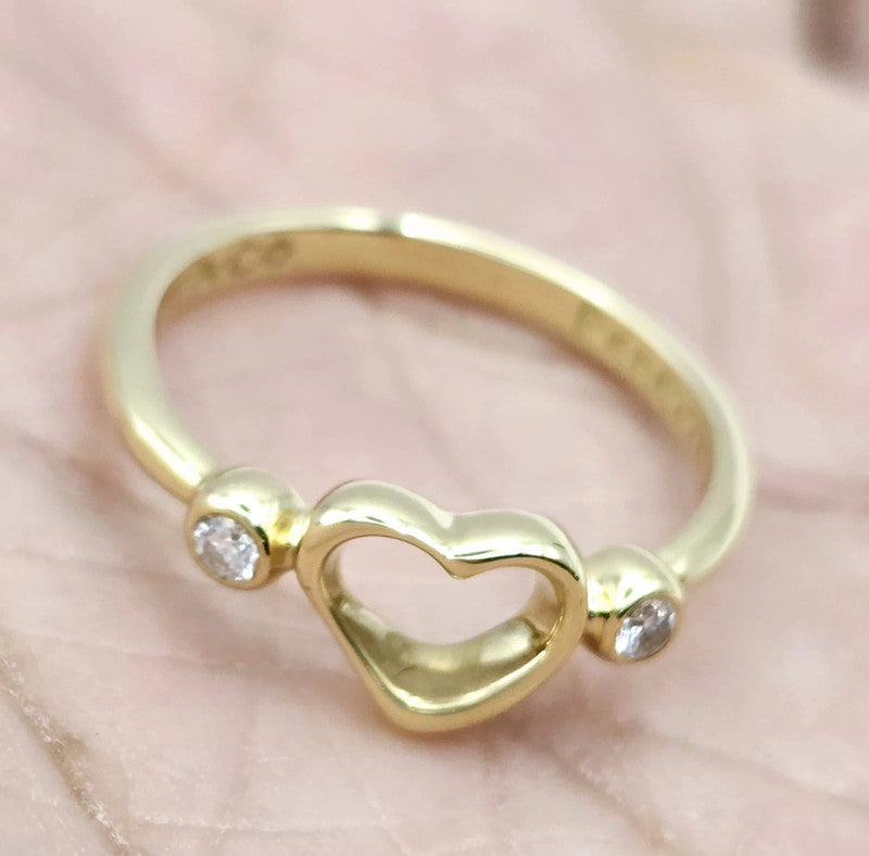 Tiffany & Co. - 18ct Yellow Gold Open Heart Ring with Diamond - Size 51