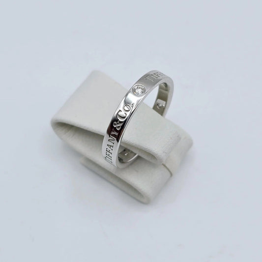 Tiffany & Co. - Platinum Band Ring with Diamonds - Size 49